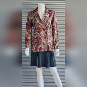 Vintage Skirt blazer coordinated set, Floral blazer, hunter pleated skirt, sz 4